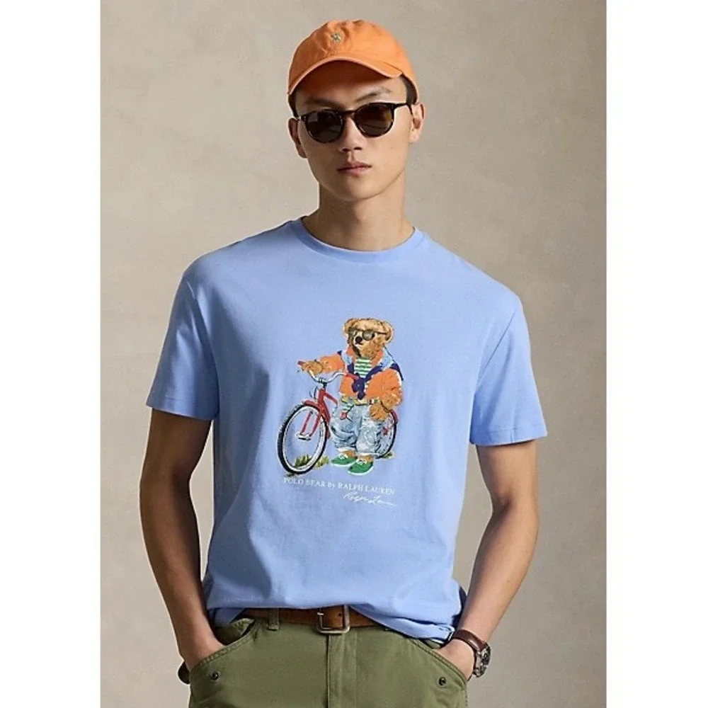Polo Ralph Lauren Mens XL S/S Polo Bear Bicycle T-Shirt Blue
